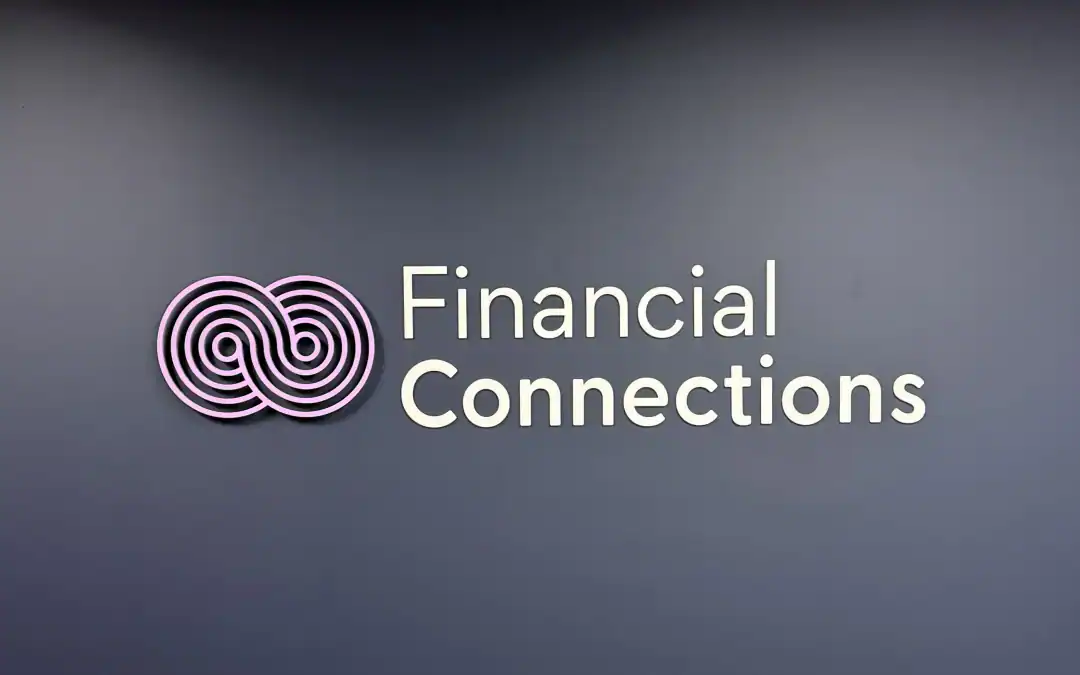 custom indoor lobby signage for a financial company office