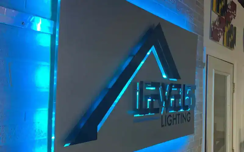 lighted lobby signage
